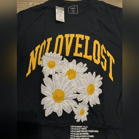 Tops - Black Graphic Tee with Yellow and White Design